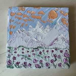 “Lavender Lovescape” a 10 x 10 oil painting on a gallery canvas